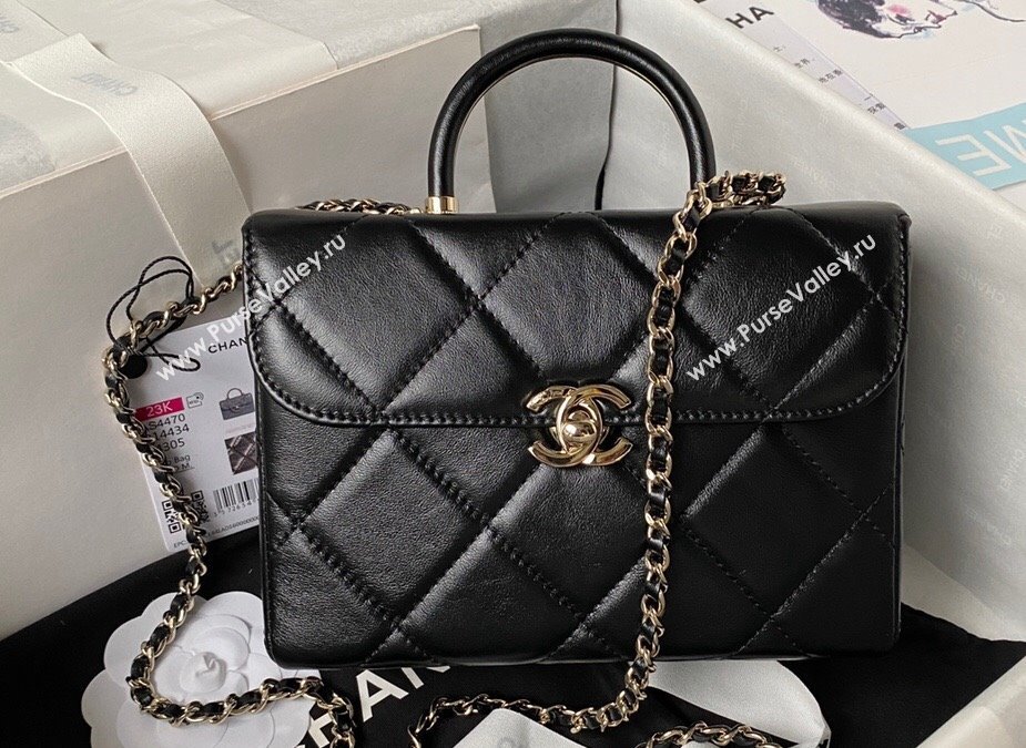 Chanel Quilted Shiny Calfskin & Gold-Tone Metal Small box Bag AS4470 Black 2023 (jiyuan-23111618)