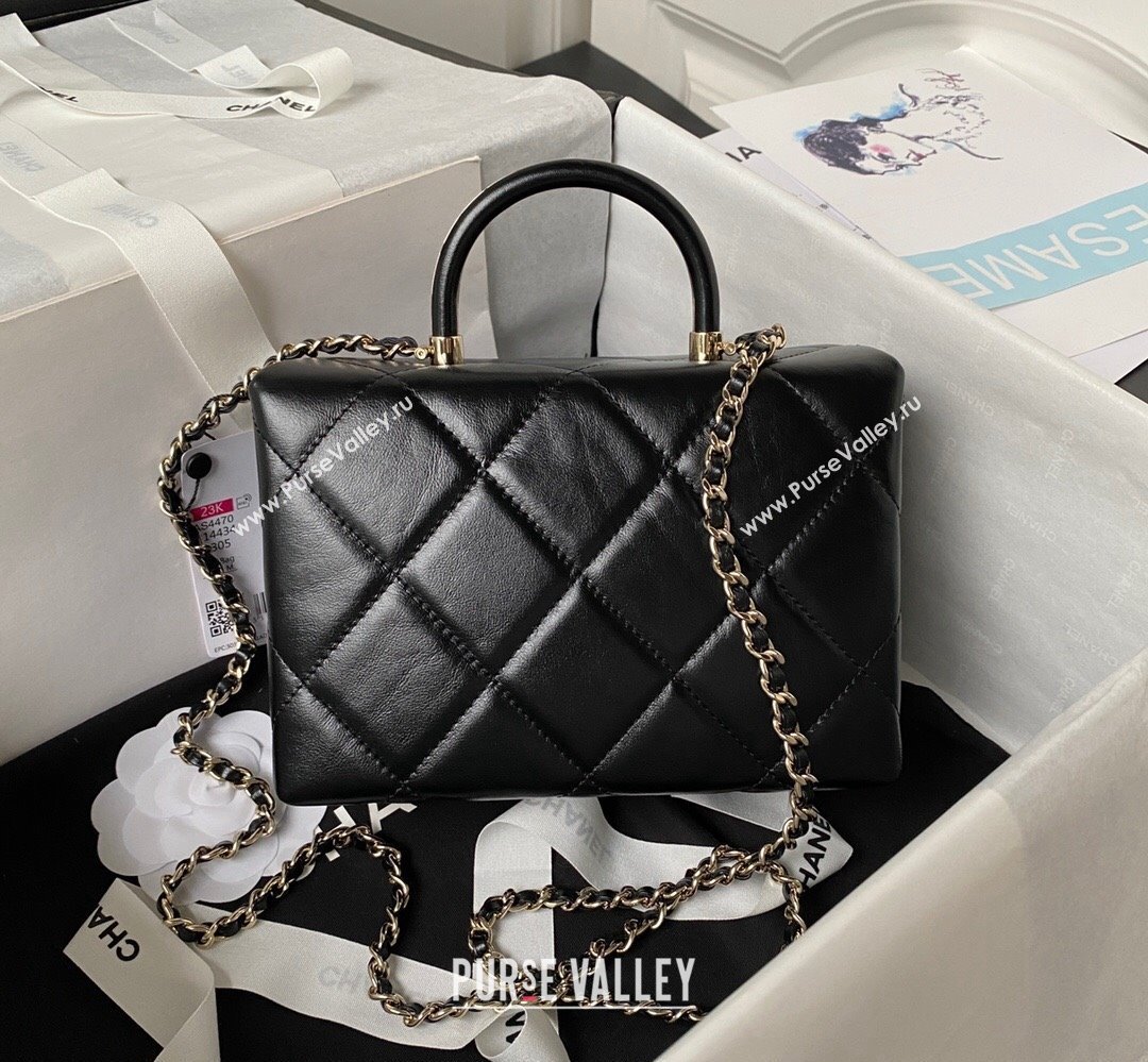 Chanel Quilted Shiny Calfskin & Gold-Tone Metal Small box Bag AS4470 Black 2023 (jiyuan-23111618)