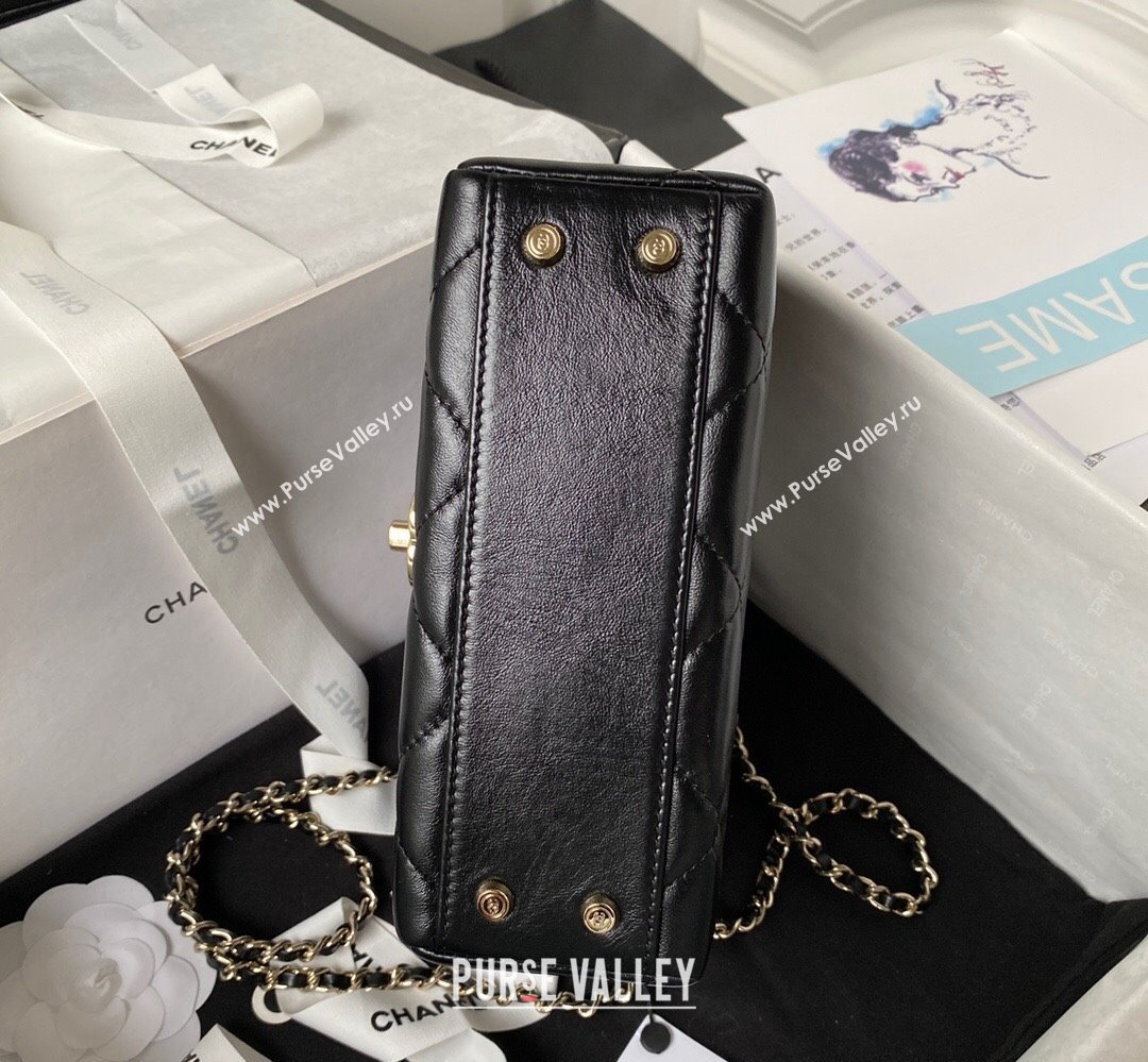 Chanel Quilted Shiny Calfskin & Gold-Tone Metal Small box Bag AS4470 Black 2023 (jiyuan-23111618)