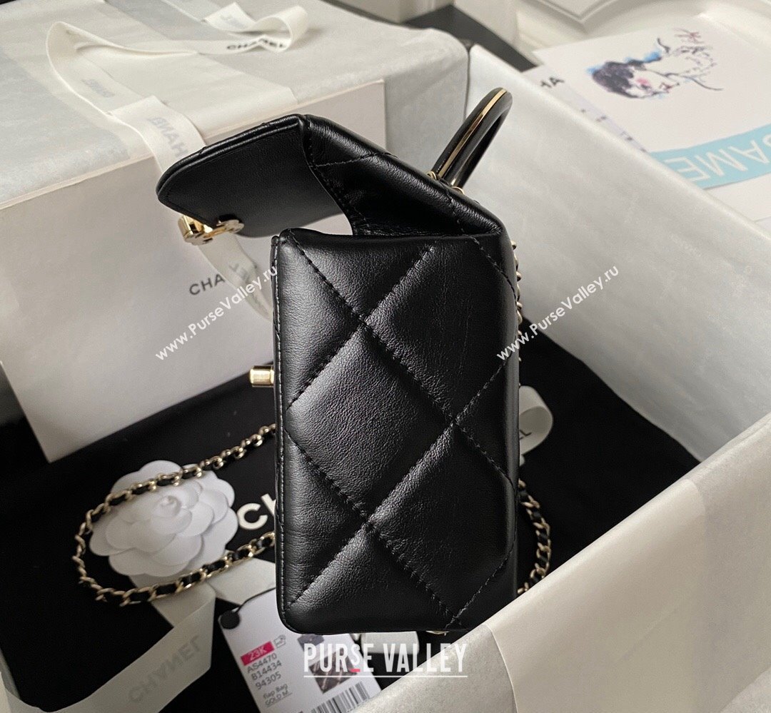 Chanel Quilted Shiny Calfskin & Gold-Tone Metal Small box Bag AS4470 Black 2023 (jiyuan-23111618)