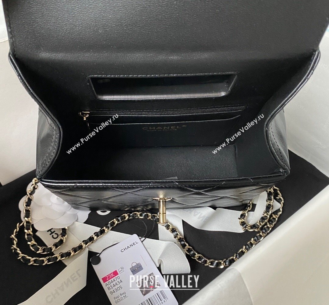 Chanel Quilted Shiny Calfskin & Gold-Tone Metal Small box Bag AS4470 Black 2023 (jiyuan-23111618)