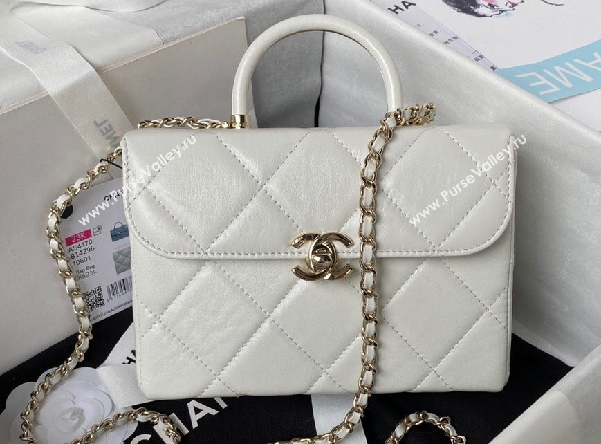 Chanel Quilted Shiny Calfskin & Gold-Tone Metal Small box Bag AS4470 White 2023 (jiyuan-23111619)