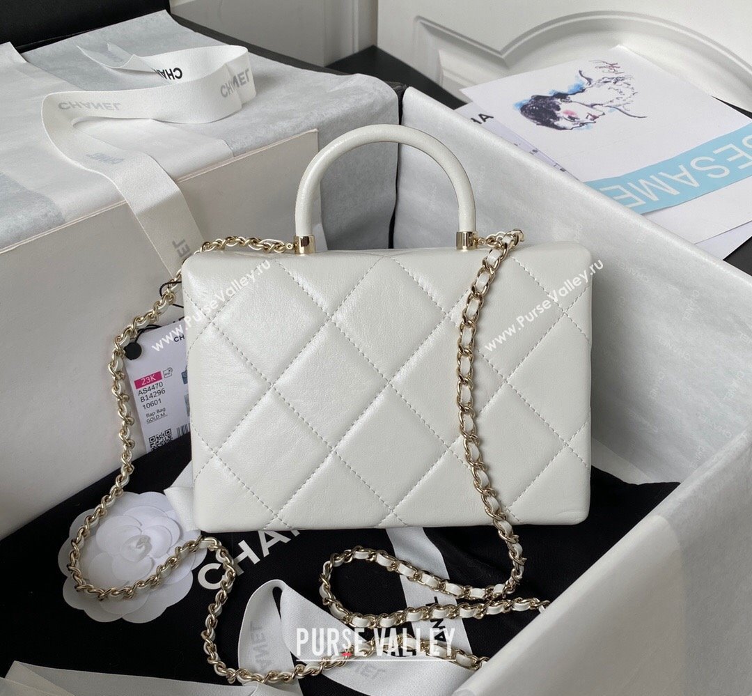 Chanel Quilted Shiny Calfskin & Gold-Tone Metal Small box Bag AS4470 White 2023 (jiyuan-23111619)