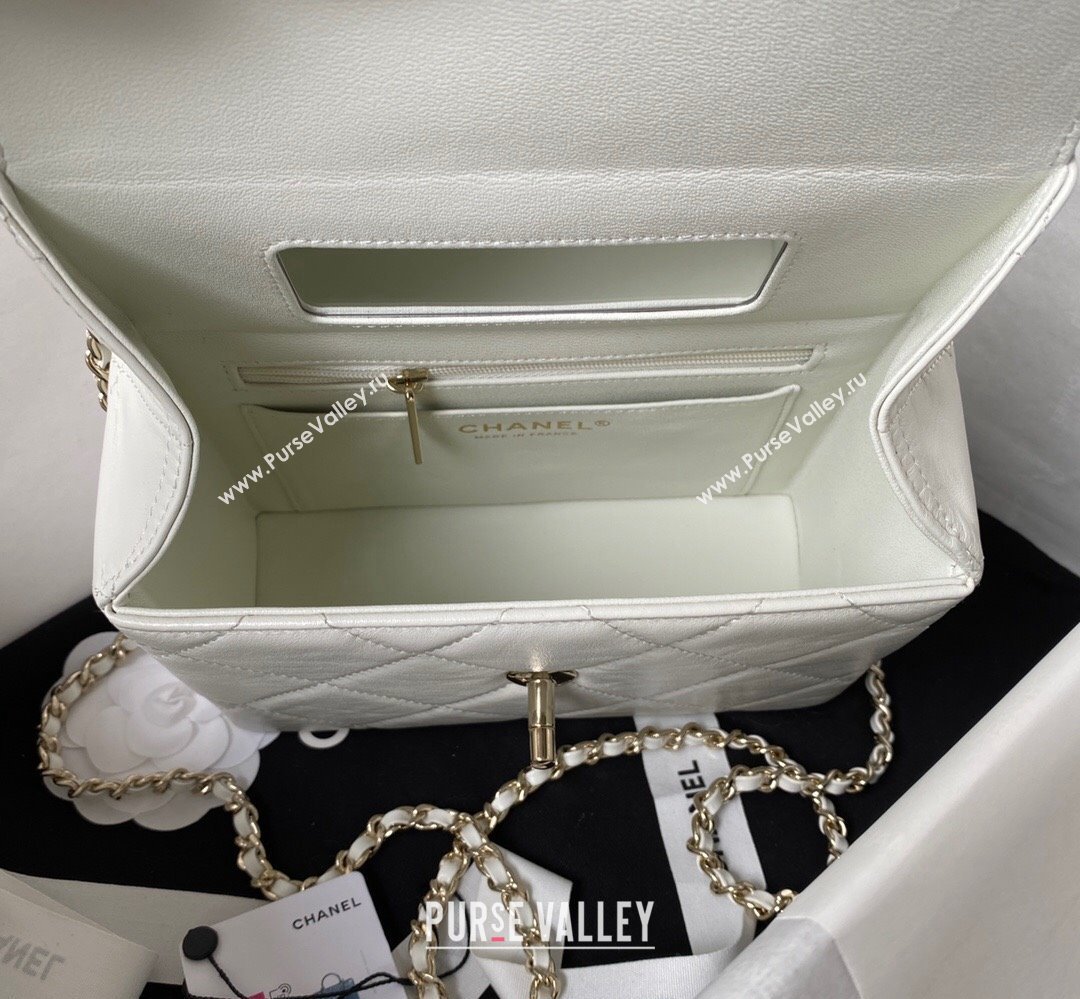 Chanel Quilted Shiny Calfskin & Gold-Tone Metal Small box Bag AS4470 White 2023 (jiyuan-23111619)