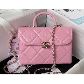 Chanel Quilted Shiny Calfskin & Gold-Tone Metal Small box Bag AS4470 Pink 2023 (jiyuan-23111620)