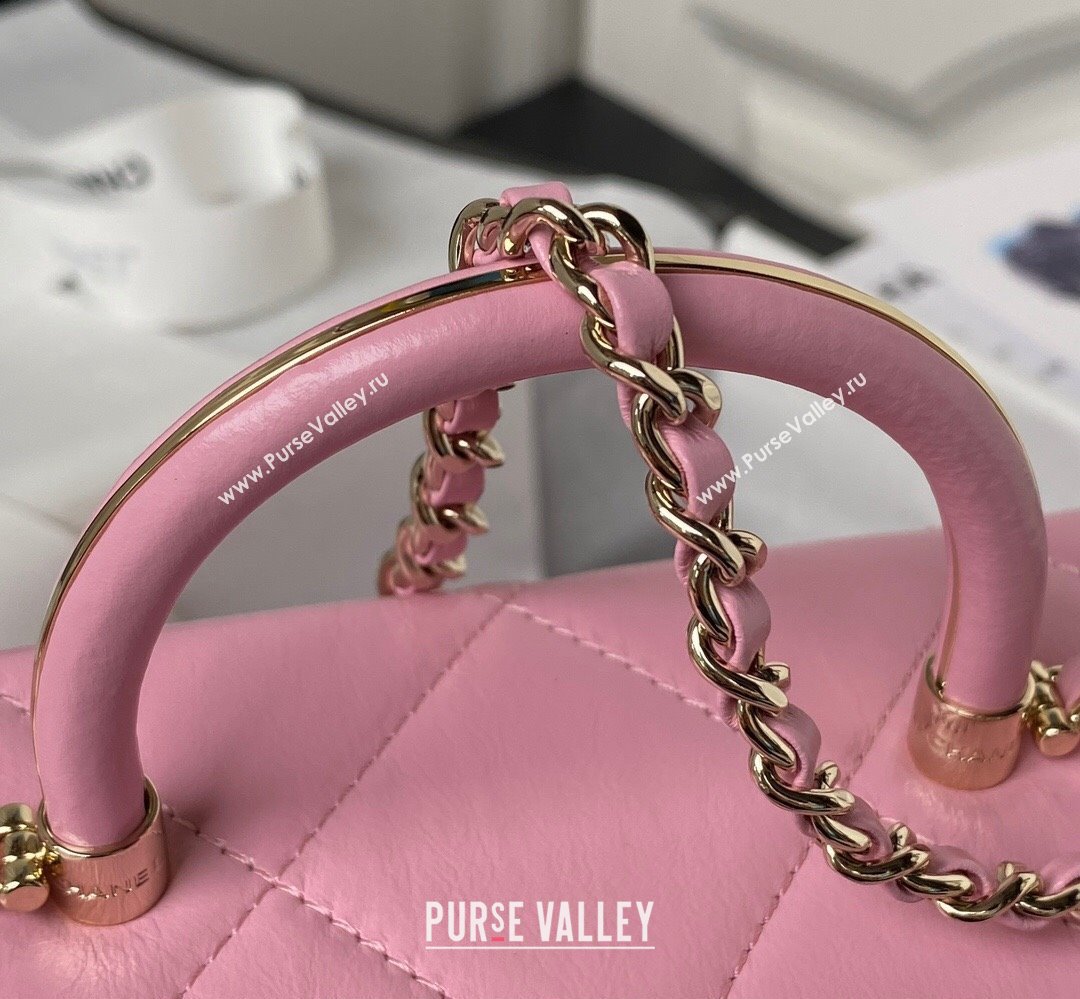 Chanel Quilted Shiny Calfskin & Gold-Tone Metal Small box Bag AS4470 Pink 2023 (jiyuan-23111620)
