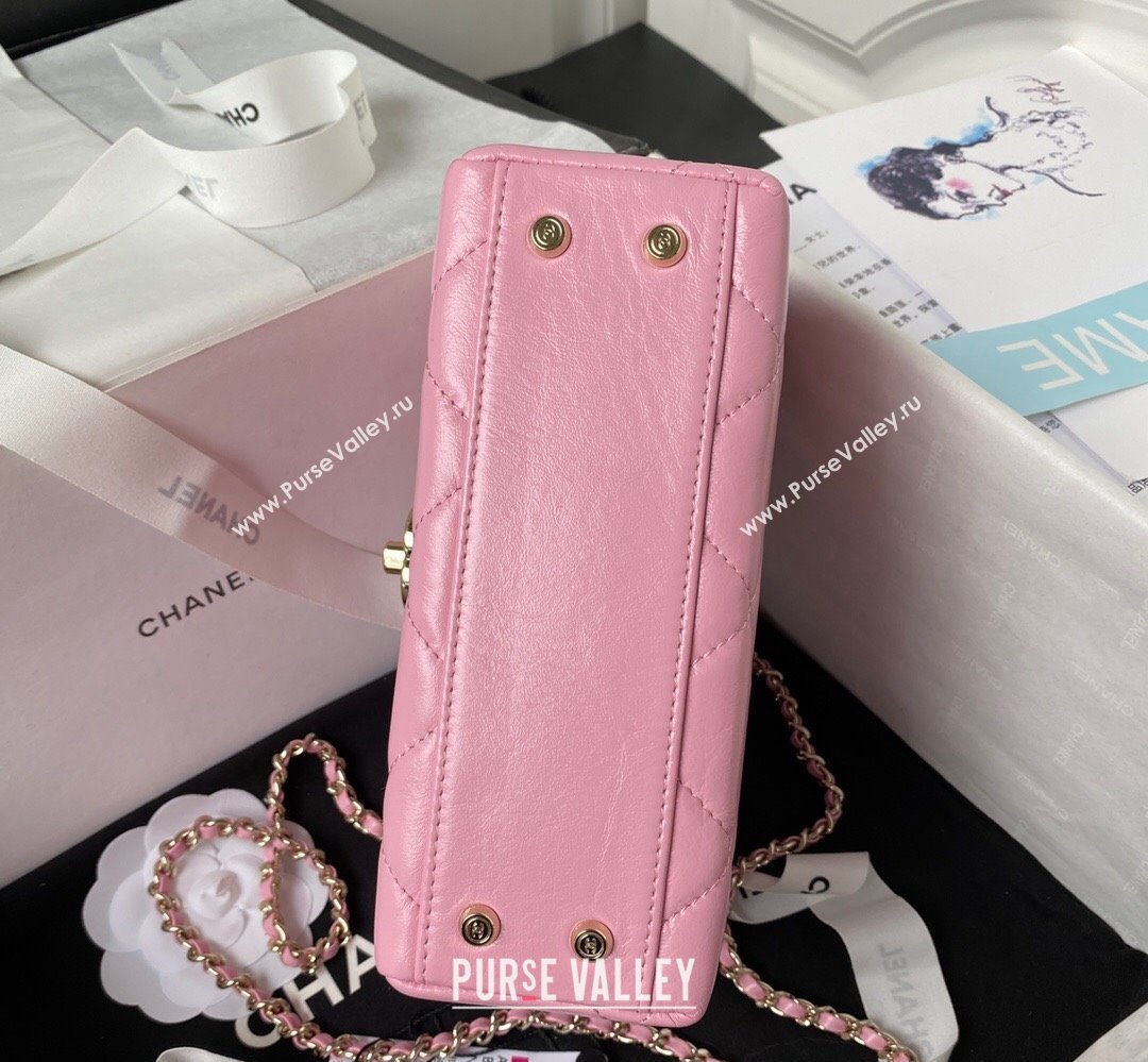 Chanel Quilted Shiny Calfskin & Gold-Tone Metal Small box Bag AS4470 Pink 2023 (jiyuan-23111620)