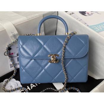 Chanel Quilted Shiny Calfskin & Gold-Tone Metal Small box Bag AS4470 Denim Blue 2023 (jiyuan-23111622)