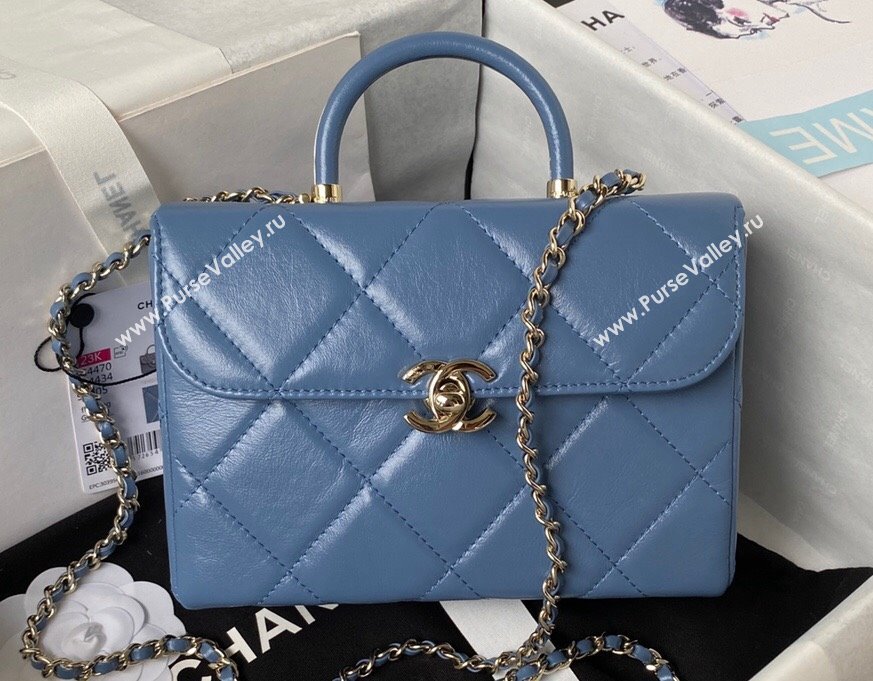 Chanel Quilted Shiny Calfskin & Gold-Tone Metal Small box Bag AS4470 Denim Blue 2023 (jiyuan-23111622)