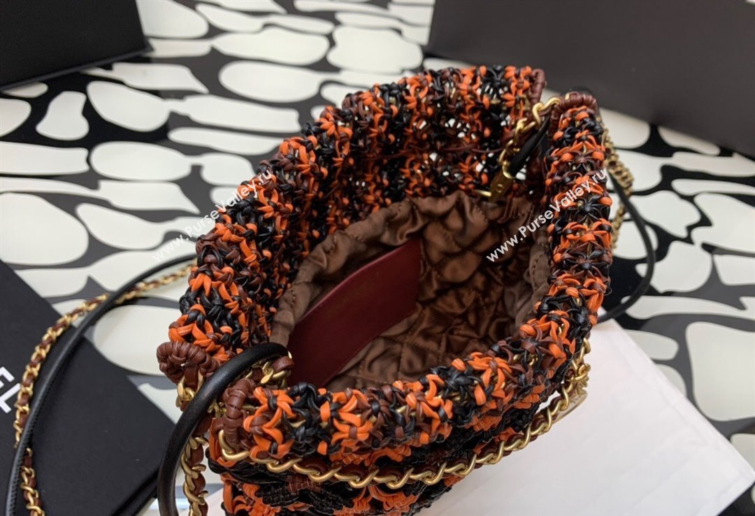 Chanel metallic calfskin macrame CHANEL 22 Mini Handbag AS3980 Light Brown/Burgundy/Black 2023 (jiyuan-23111603)