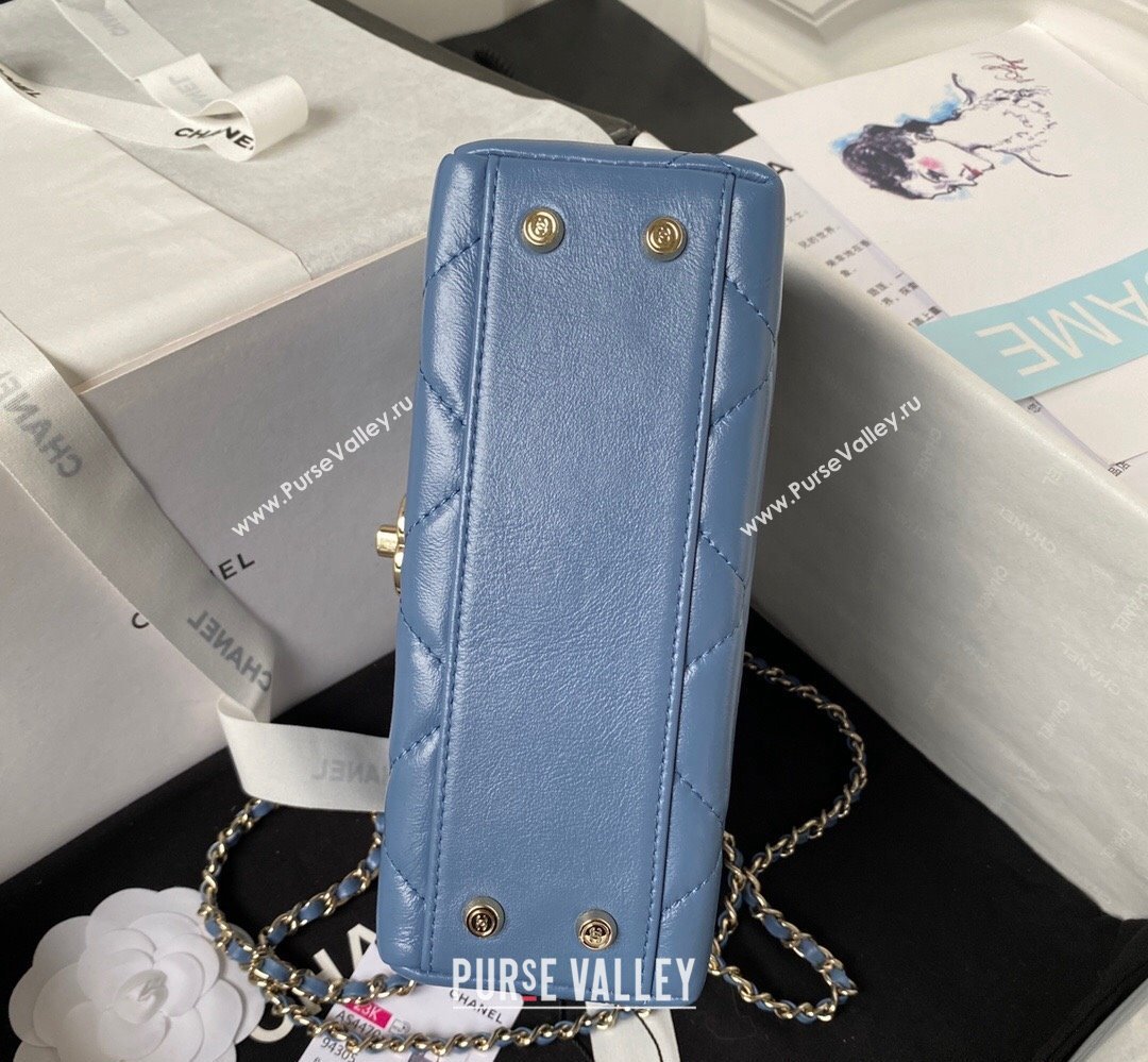 Chanel Quilted Shiny Calfskin & Gold-Tone Metal Small box Bag AS4470 Denim Blue 2023 (jiyuan-23111622)