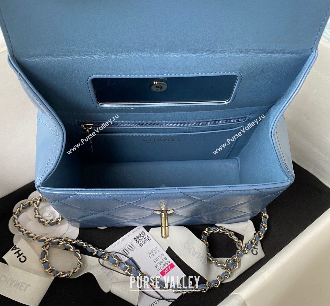 Chanel Quilted Shiny Calfskin & Gold-Tone Metal Small box Bag AS4470 Denim Blue 2023 (jiyuan-23111622)