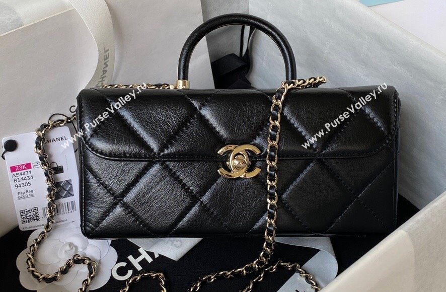 Chanel Quilted Shiny Calfskin & Gold-Tone Metal box Bag AS4471 Black 2023 (jiyuan-23111623)