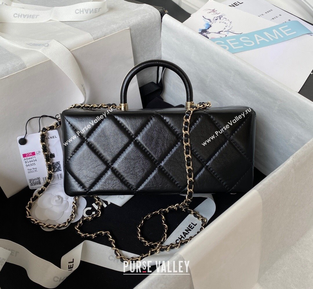 Chanel Quilted Shiny Calfskin & Gold-Tone Metal box Bag AS4471 Black 2023 (jiyuan-23111623)