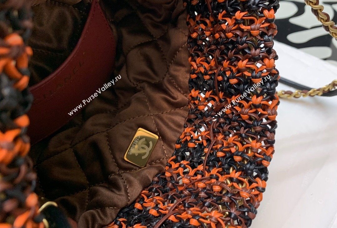 Chanel metallic calfskin macrame CHANEL 22 Mini Handbag AS3980 Light Brown/Burgundy/Black 2023 (jiyuan-23111603)