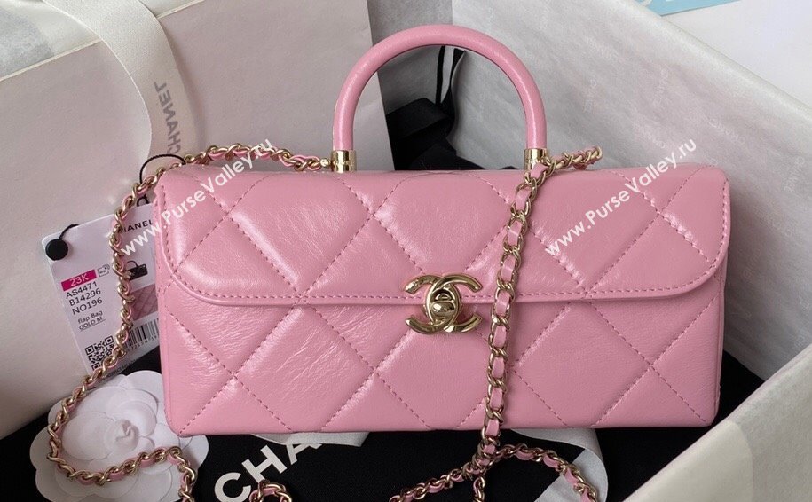 Chanel Quilted Shiny Calfskin & Gold-Tone Metal box Bag AS4471 Pink 2023 (jiyuan-23111625)