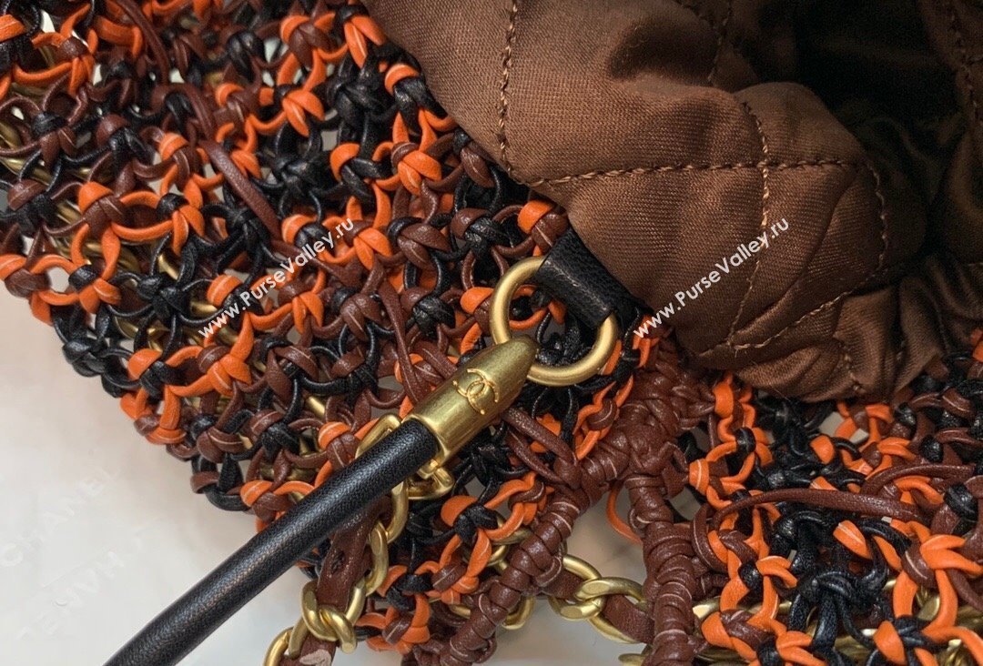 Chanel metallic calfskin macrame CHANEL 22 Mini Handbag AS3980 Light Brown/Burgundy/Black 2023 (jiyuan-23111603)