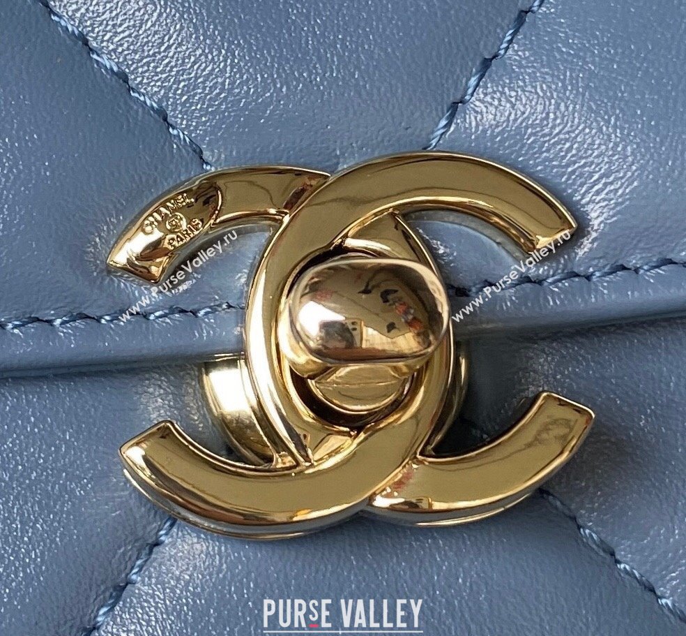 Chanel Quilted Shiny Calfskin & Gold-Tone Metal box Bag AS4471 Denim Blue 2023 (jiyuan-23111627)