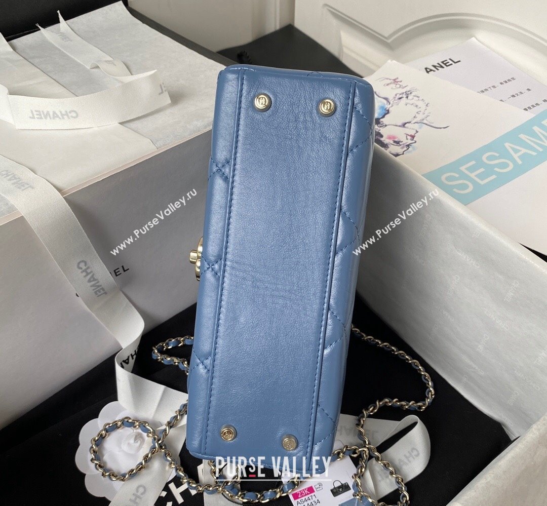 Chanel Quilted Shiny Calfskin & Gold-Tone Metal box Bag AS4471 Denim Blue 2023 (jiyuan-23111627)