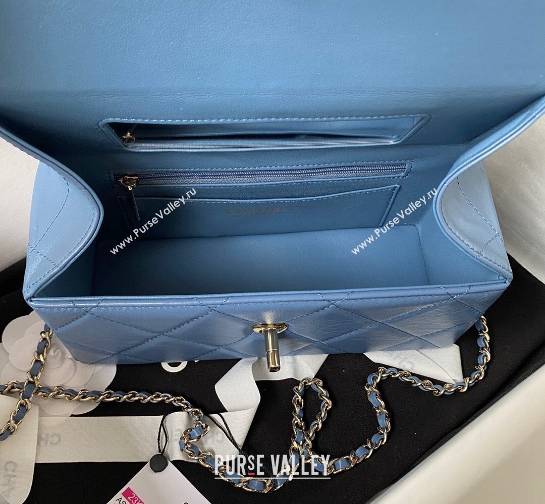 Chanel Quilted Shiny Calfskin & Gold-Tone Metal box Bag AS4471 Denim Blue 2023 (jiyuan-23111627)