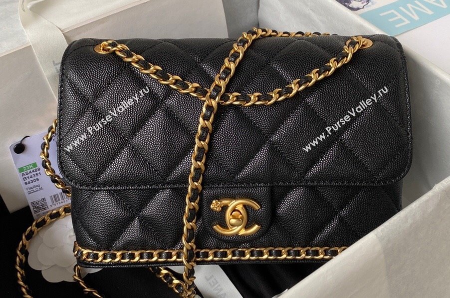 Chanel Grained Calfskin & Gold-Tone Metal Chain Flap Bag AS4489 Black 2023 (jiyuan-23111701)