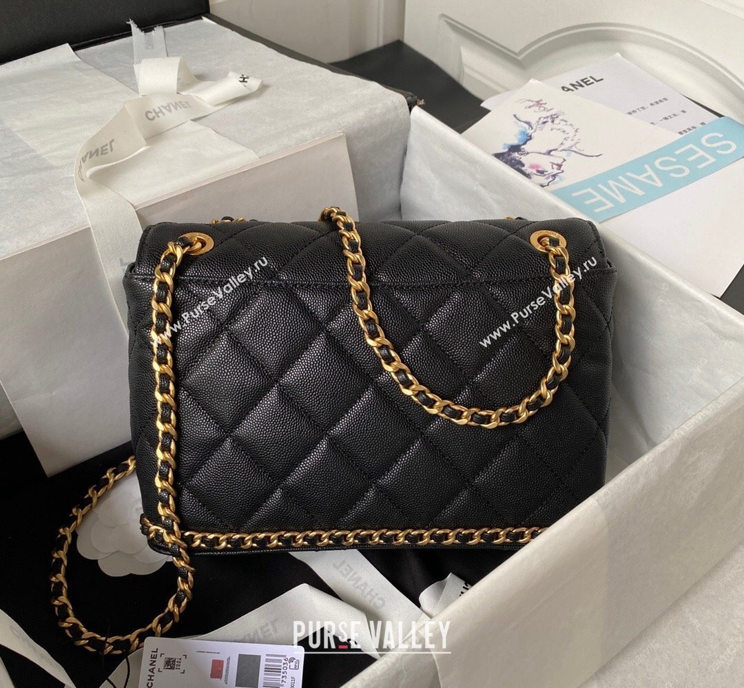 Chanel Grained Calfskin & Gold-Tone Metal Chain Flap Bag AS4489 Black 2023 (jiyuan-23111701)