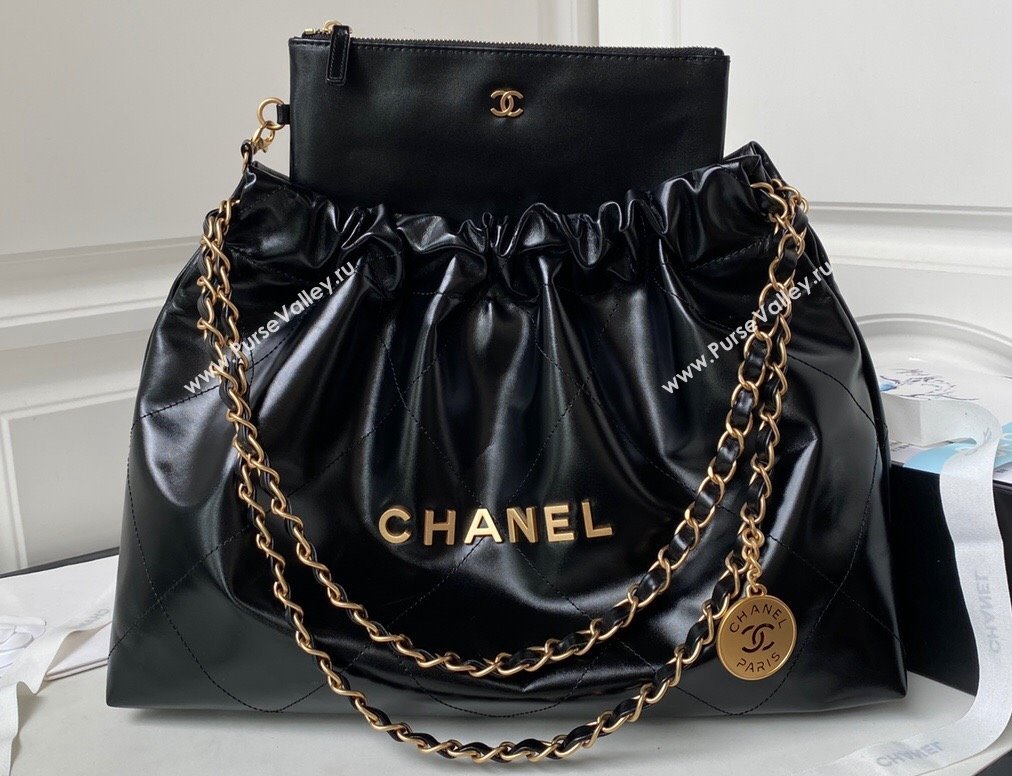 Chanel Shiny Calfskin CHANEL 22 East West Shopping Bag AS4486 Black/Gold 2023 (jiyuan-23111605)