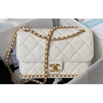 Chanel Grained Calfskin & Gold-Tone Metal Chain Flap Bag AS4489 White 2023 (jiyuan-23111702)