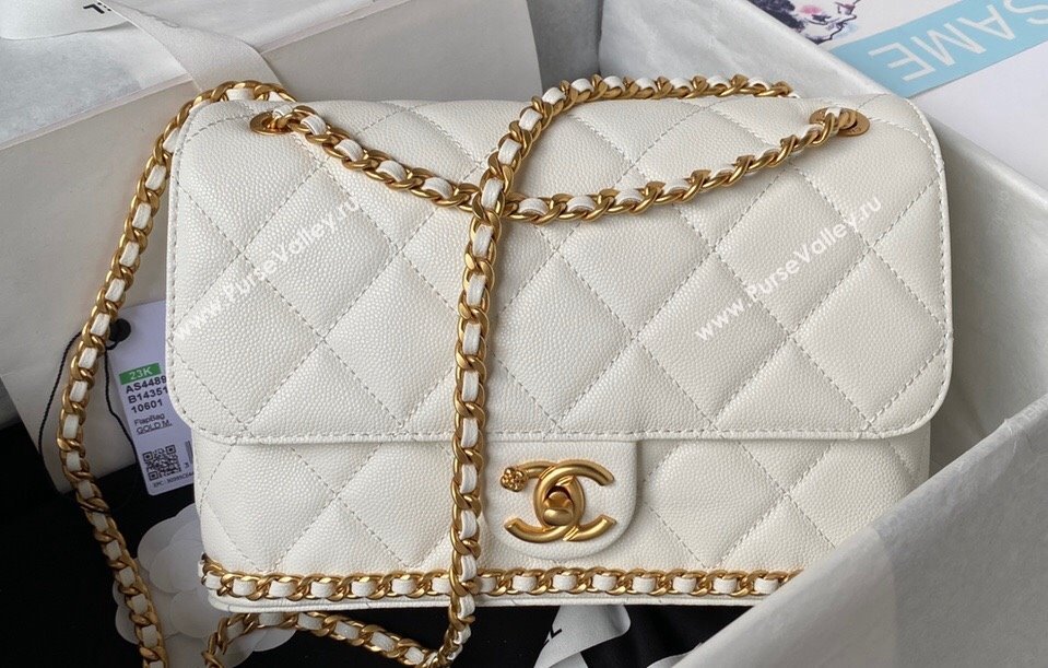 Chanel Grained Calfskin & Gold-Tone Metal Chain Flap Bag AS4489 White 2023 (jiyuan-23111702)