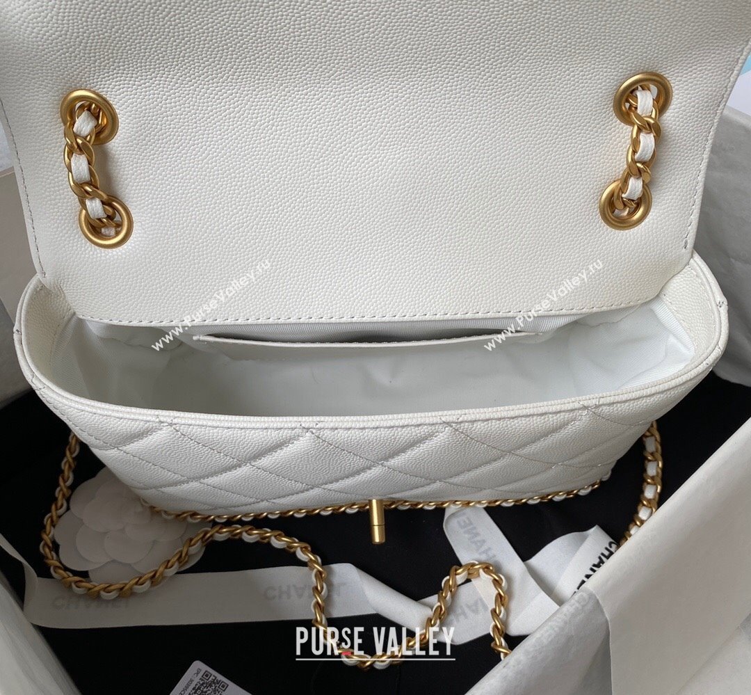 Chanel Grained Calfskin & Gold-Tone Metal Chain Flap Bag AS4489 White 2023 (jiyuan-23111702)