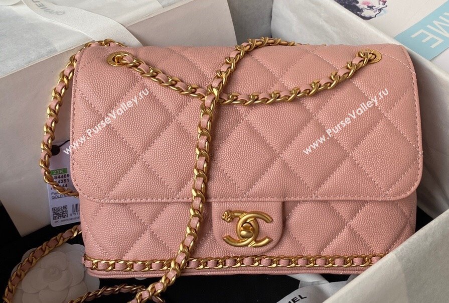 Chanel Grained Calfskin & Gold-Tone Metal Chain Flap Bag AS4489 Pink 2023 (jiyuan-23111704)