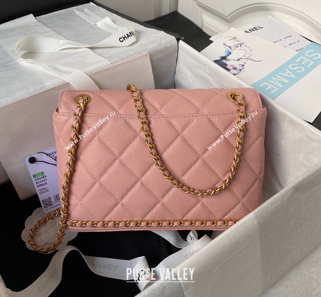 Chanel Grained Calfskin & Gold-Tone Metal Chain Flap Bag AS4489 Pink 2023 (jiyuan-23111704)