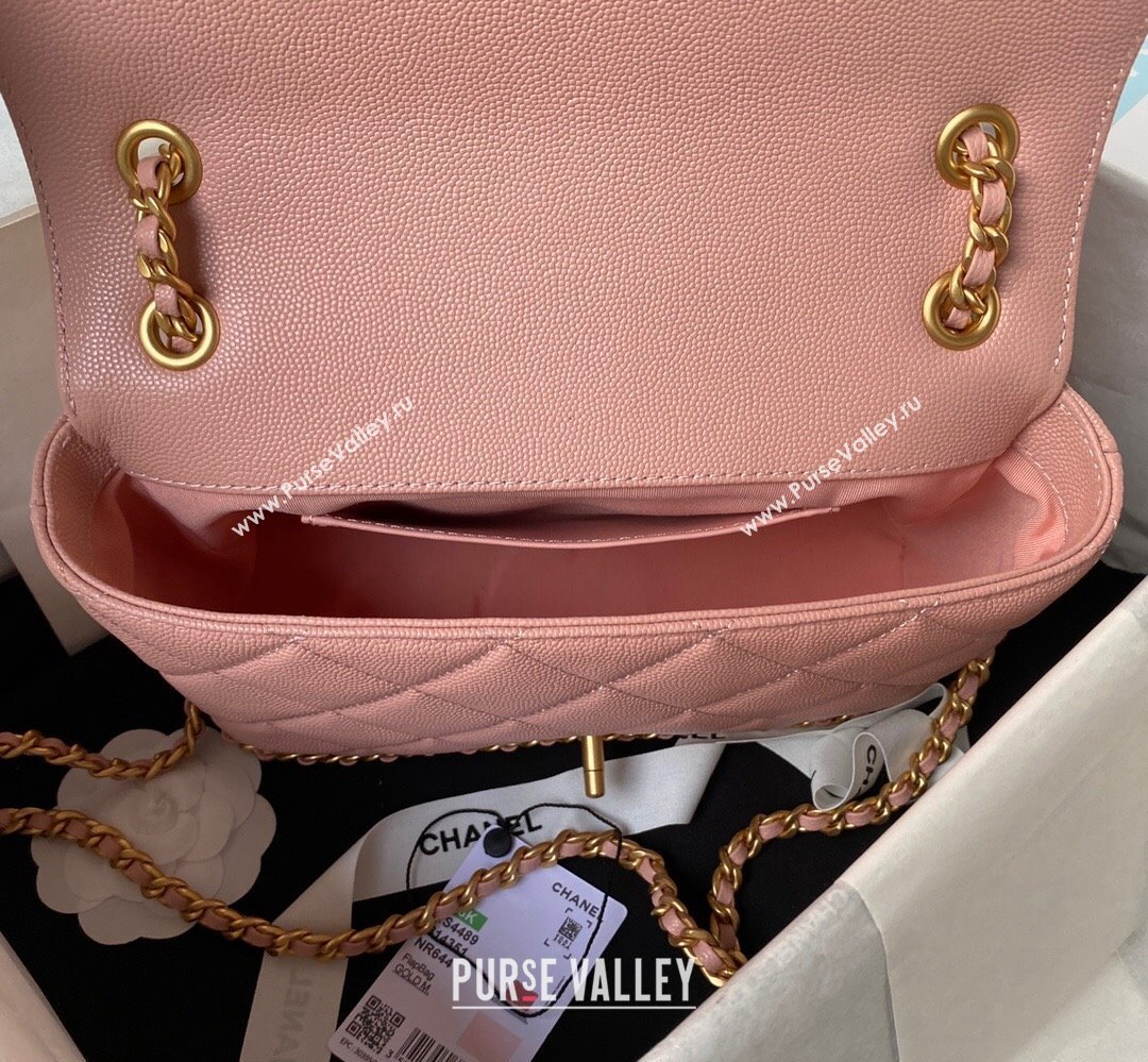 Chanel Grained Calfskin & Gold-Tone Metal Chain Flap Bag AS4489 Pink 2023 (jiyuan-23111704)