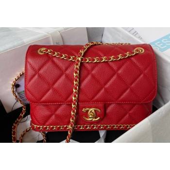 Chanel Grained Calfskin & Gold-Tone Metal Chain Flap Bag AS4489 Red 2023 (jiyuan-23111703)