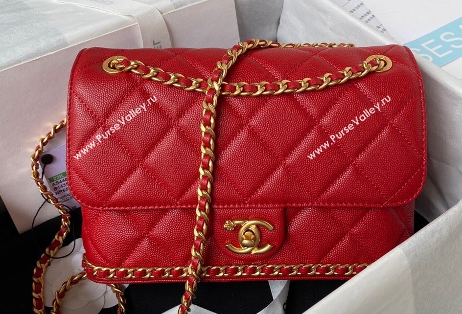 Chanel Grained Calfskin & Gold-Tone Metal Chain Flap Bag AS4489 Red 2023 (jiyuan-23111703)