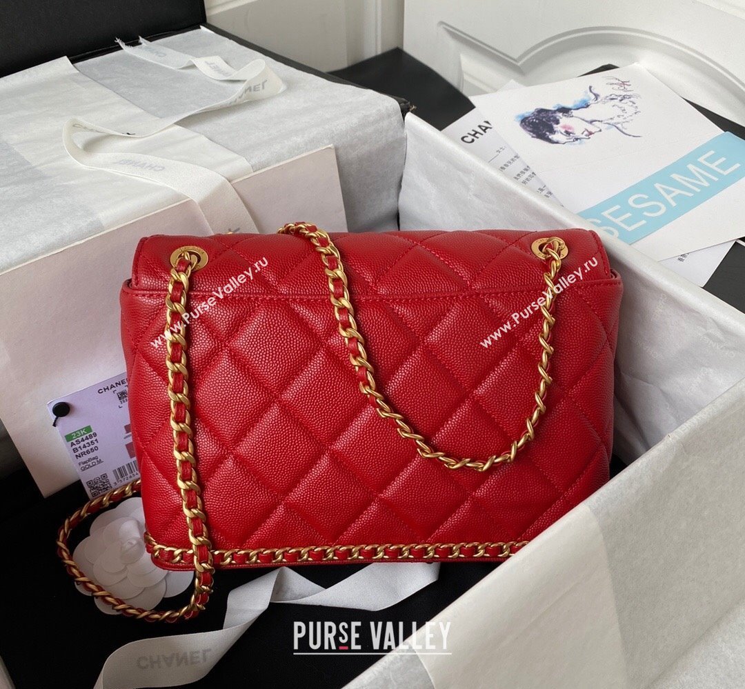 Chanel Grained Calfskin & Gold-Tone Metal Chain Flap Bag AS4489 Red 2023 (jiyuan-23111703)