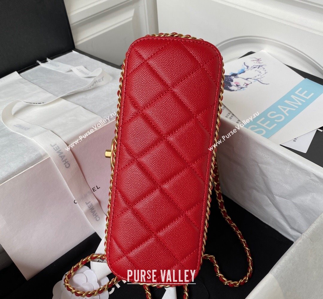 Chanel Grained Calfskin & Gold-Tone Metal Chain Flap Bag AS4489 Red 2023 (jiyuan-23111703)