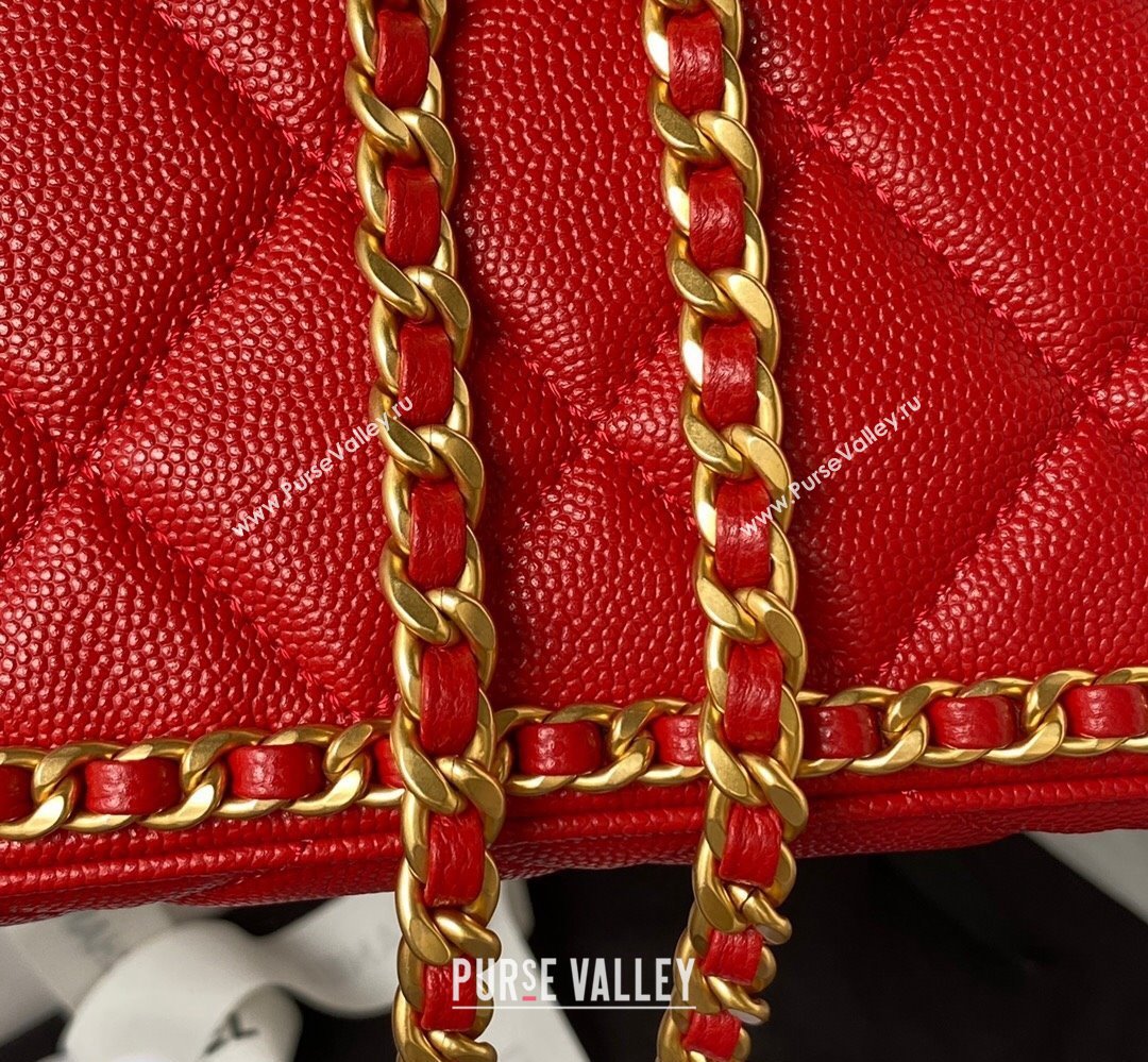 Chanel Grained Calfskin & Gold-Tone Metal Chain Flap Bag AS4489 Red 2023 (jiyuan-23111703)