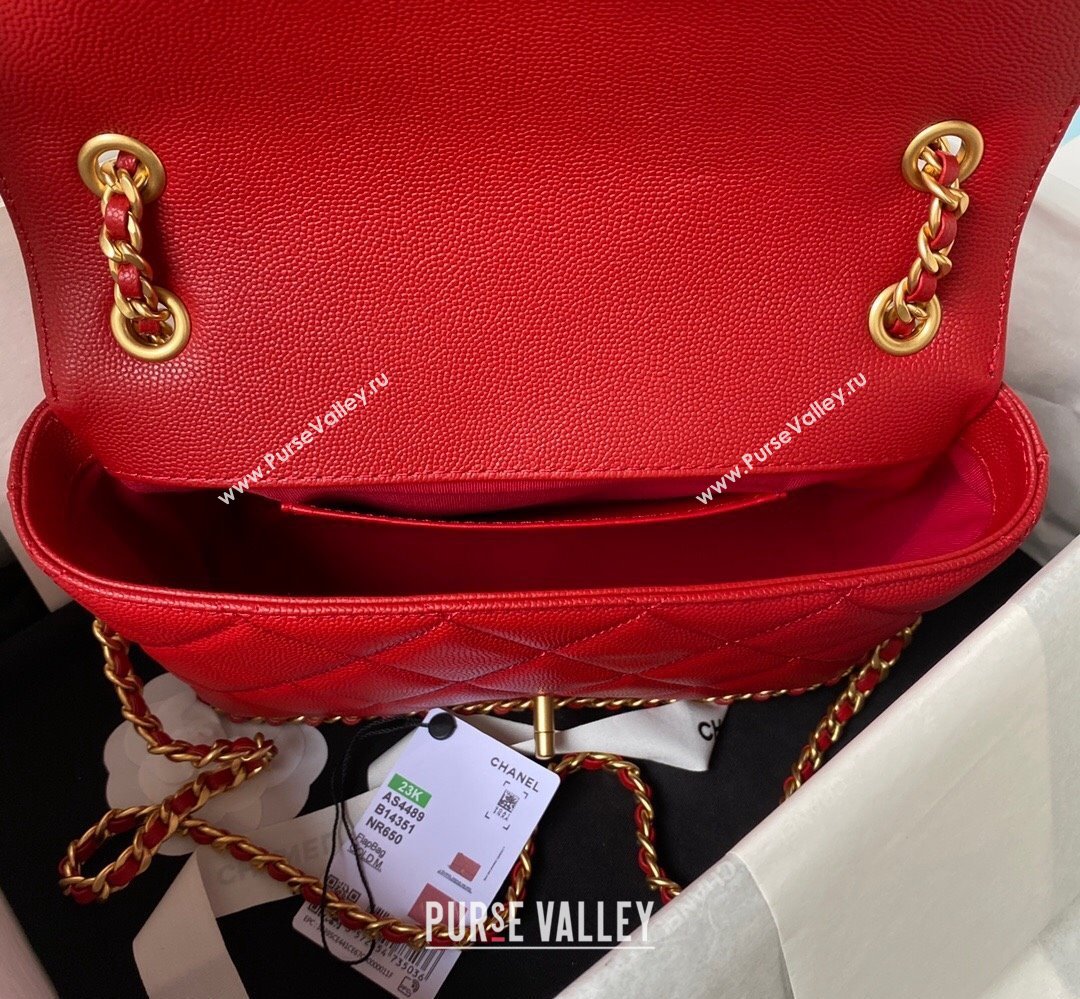 Chanel Grained Calfskin & Gold-Tone Metal Chain Flap Bag AS4489 Red 2023 (jiyuan-23111703)