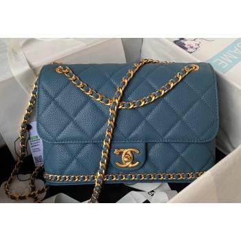 Chanel Grained Calfskin & Gold-Tone Metal Chain Flap Bag AS4489 Blue 2023 (jiyuan-23111705)