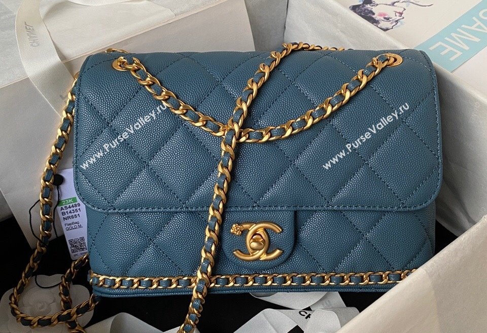 Chanel Grained Calfskin & Gold-Tone Metal Chain Flap Bag AS4489 Blue 2023 (jiyuan-23111705)