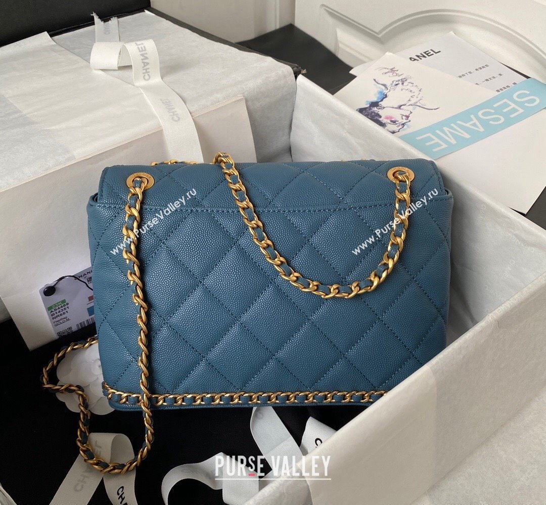 Chanel Grained Calfskin & Gold-Tone Metal Chain Flap Bag AS4489 Blue 2023 (jiyuan-23111705)