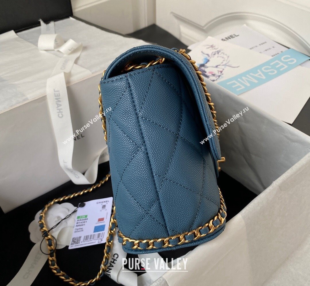 Chanel Grained Calfskin & Gold-Tone Metal Chain Flap Bag AS4489 Blue 2023 (jiyuan-23111705)