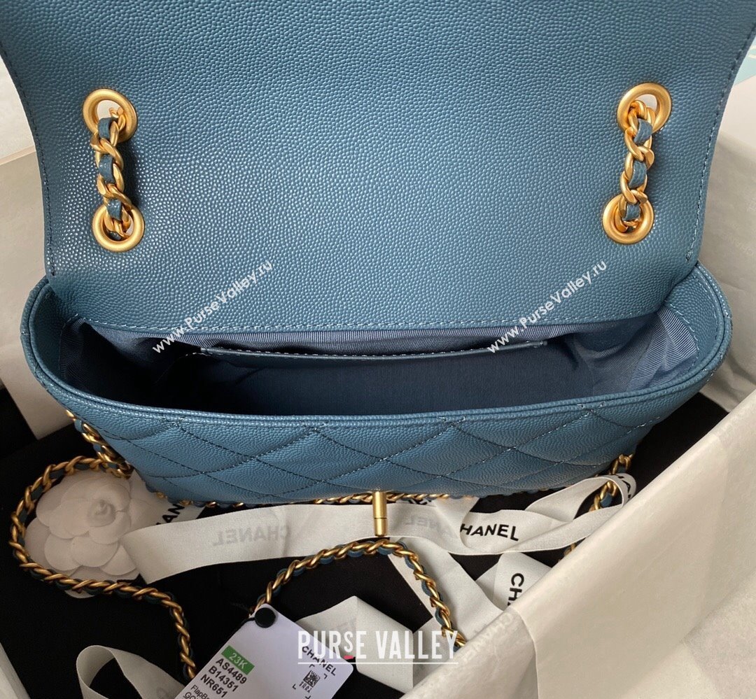 Chanel Grained Calfskin & Gold-Tone Metal Chain Flap Bag AS4489 Blue 2023 (jiyuan-23111705)