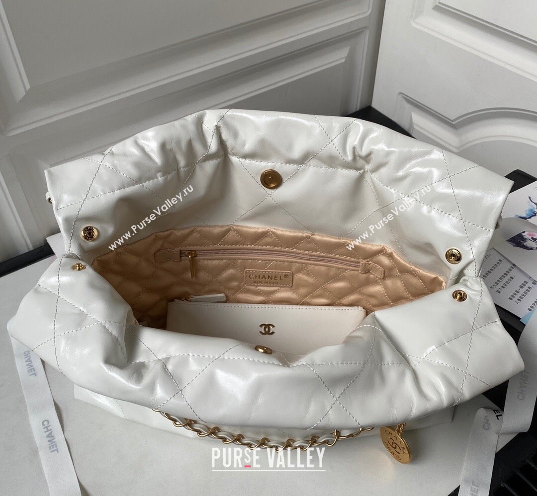 Chanel Shiny Calfskin CHANEL 22 East West Shopping Bag AS4486 White 2023 (jiyuan-23111607)