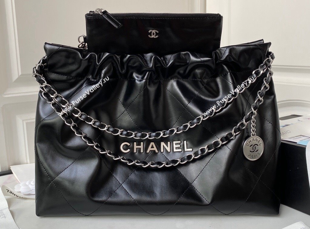 Chanel Shiny Calfskin CHANEL 22 East West Shopping Bag AS4486 Black/Silver 2023 (jiyuan-23111606)