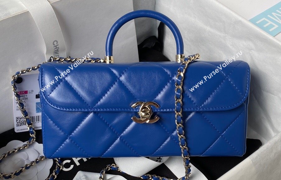 Chanel Quilted Shiny Calfskin & Gold-Tone Metal box Bag AS4471 Blue 2023 (jiyuan-23111626)