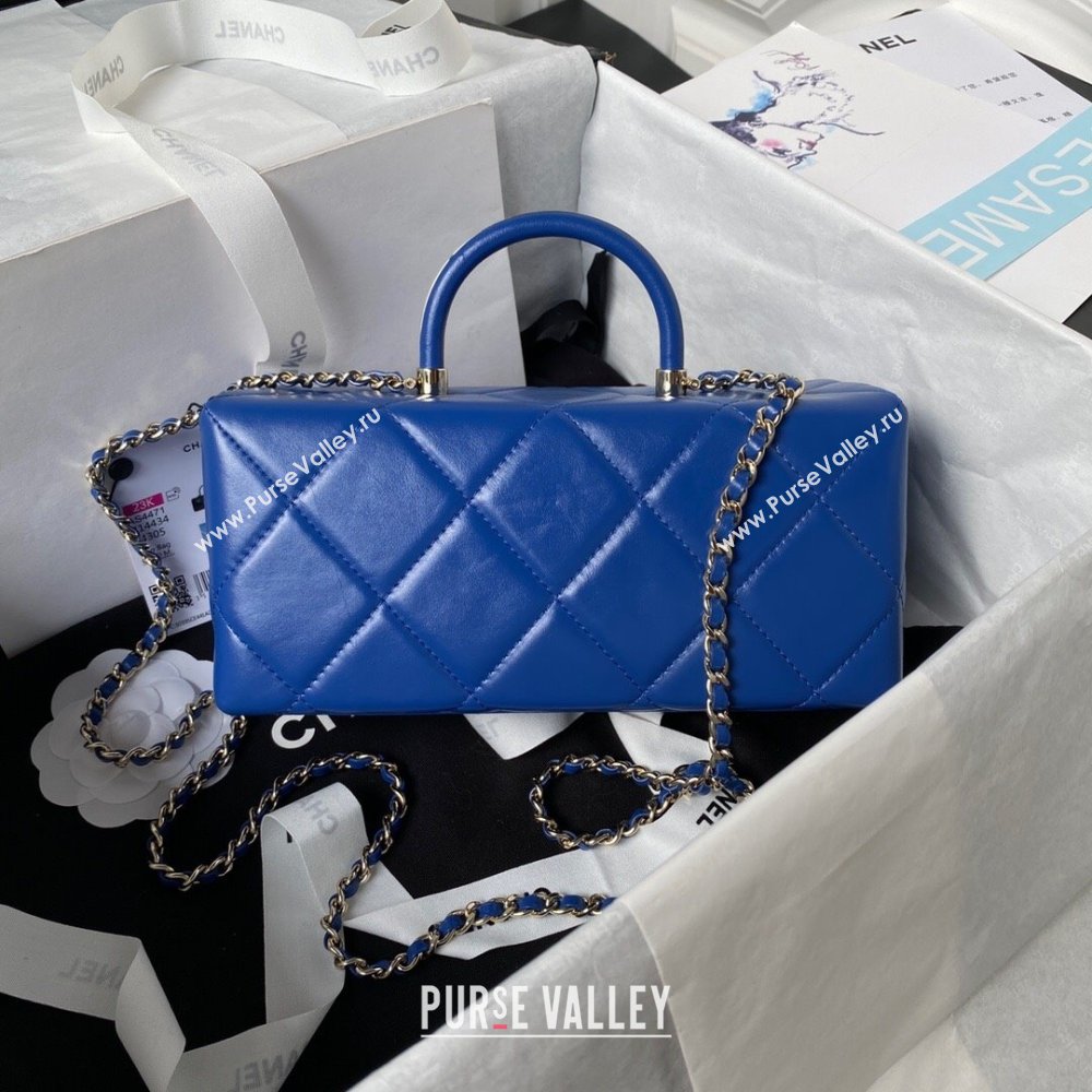Chanel Quilted Shiny Calfskin & Gold-Tone Metal box Bag AS4471 Blue 2023 (jiyuan-23111626)