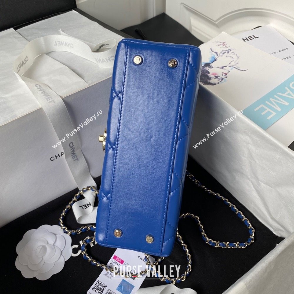 Chanel Quilted Shiny Calfskin & Gold-Tone Metal box Bag AS4471 Blue 2023 (jiyuan-23111626)