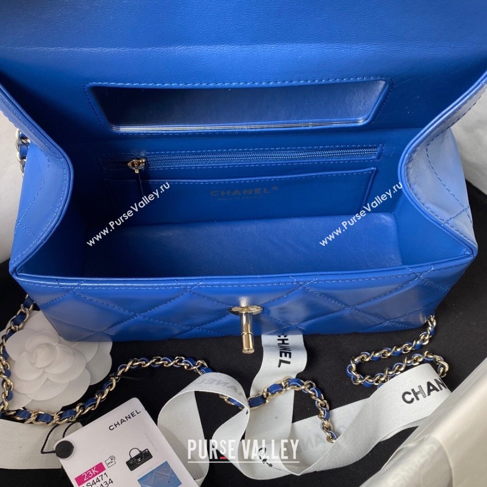Chanel Quilted Shiny Calfskin & Gold-Tone Metal box Bag AS4471 Blue 2023 (jiyuan-23111626)